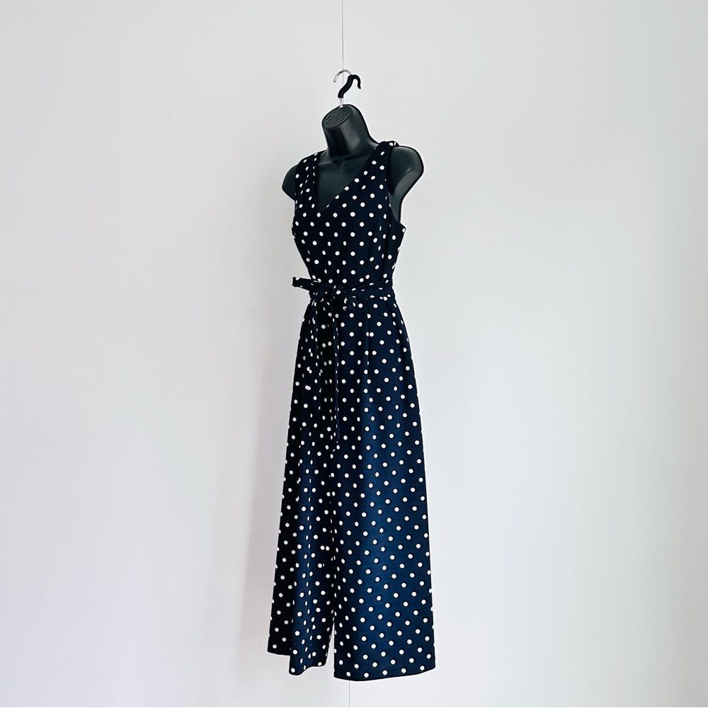 Calvin Klein Blue and White Polka dot Jumpsuit with a belt - Size L
